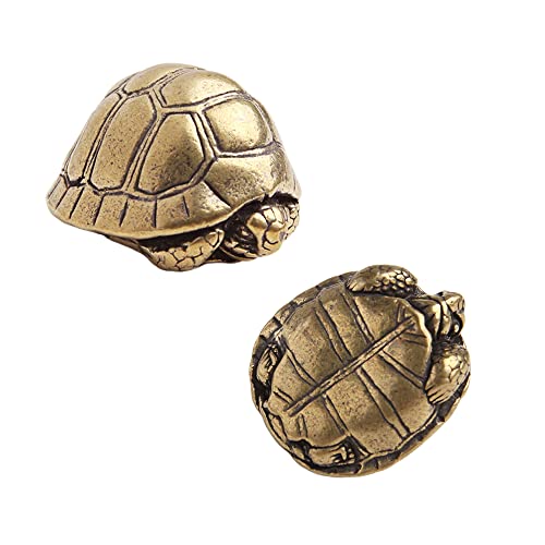 Ximimark 2 PCS Pure Copper Turtle Statue Vintage Brass Tortoise Miniatures Figurines Home Decorations Car Ornament Desk Decor Accessories Craft