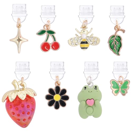 TAKEALOOKO Dust Plug Charm for Kindle -8 Pack Strawberry and Frog Pendant Type C/USB C Anti-Dust Plugs, Phones Charms Gift for E-Reader Lover Teachers Students