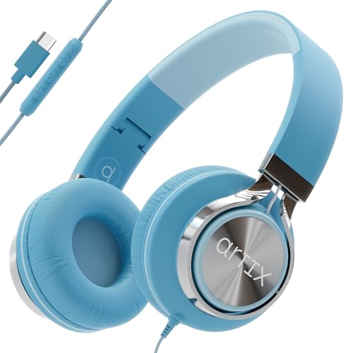 ARTIX CL750 USB C Wired Headphones with Mic & Volume Control Noise Isolating for iPhone 15-16, Samsung Computer Earphones Wired, On-Ear with Wire, Plug in and Play