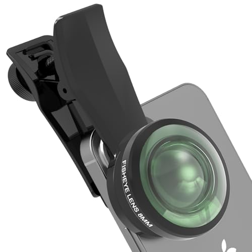 Veedzoens 8MM 220°Fisheye Lens for iPhone Android Smartphone, Compatible with SmallRig NEEWER Phone Cage, with 17mm Thread Universal Phone Lens Clip and Black Portable Bag