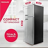 Frigidaire EFR753, 2 Door Apartment Size Refrigerator with Freezer, Retro Chrome Handle, 7.5 cu ft, Platinum Series, Stainless steel, 7.5