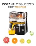 Amzpass Dual-Head Electric Citrus Juicer, Lemon Squeezer with Power Cord and Cleaning Brush, 1-Button Automatic Juicer Machine for Orange, Lemon, Lime, Easy to Clean & Use, Built-in Cutter(Black)