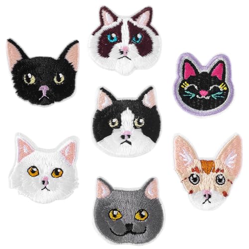 CustomyLife 14pcs Cat Iron on Patch for Clothing, Non-Toxic Sew on Cool Embroidered Applique, Small Cat Patch for Backpack Collar Dress Skirt Jean Shirt Hat Shoe Curtain Quilt DIY Craft