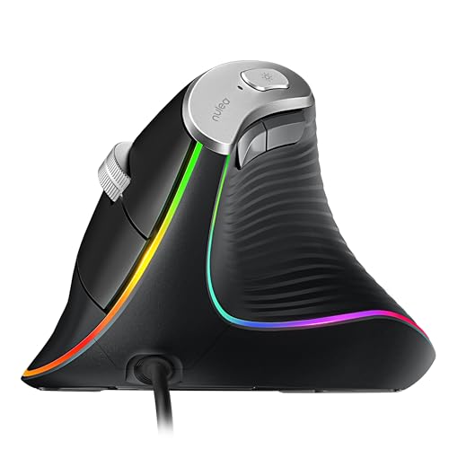 Nulea M504 Wired Vertical Mouse, USB Optical Ergonomic Mouse Wired with 4 Adjustable DPI, 11 RGB Backlight Modes, Compatible for Laptop, PC, Desktop, Mac, Black