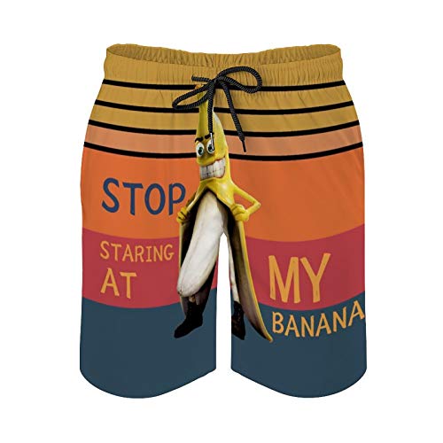 LOOVKMONS Funny Men's Swim Trunks Swimwear Beach Shorts with Pockets Bathing Suits for Men Large - Stop Starring at My Banana