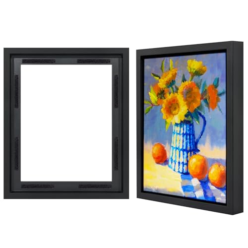 Americanflat 11x14 Canvas Floating Frame with Adhesive Strips Included - Vertical and Horizontal Floating Frame for Artwork - Canvas Frames for Wall Display - Black