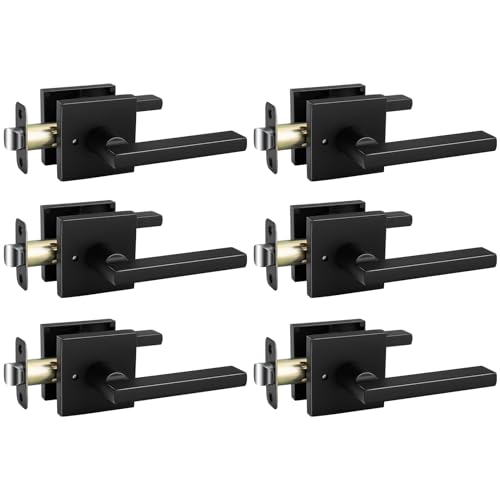 goldenwarm Black Interior Door Handles, Matte Black Door Handle Interior, Black Privacy Lever Door Handle, Heavy Duty Interior Door Levers, Contemporary Black Bathroom Door Handles Bulk(6 Pack)