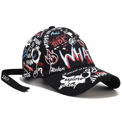 HDiGit Men's Baseball Hip Hop Cap Graffiti Baseball Cap Unisex Hat, black, L