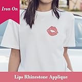 9 Pieces Lips Crystal Rhinestone Iron-On Applique Transfer DIY Lips T-Shirt Face Mask Bag Transfer Decal Glitter Rhinestone Pattern Decoration (White)