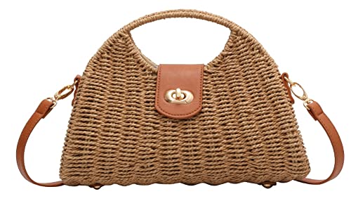 Women Straw Crossbody Bag Handwoven Rattan Tote Bags Straw Top Handle Shoulder Handbag Summer Beach Bag Clutch Purse