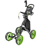 FLAGTAG Golf Push Cart 4-Wheels,Folding Golf Cart, Golf Pull cart with Cup Holder,Umbrella Holder,Cooler Bag, Foldable with one-Click,Handle Height Adjustable,Drink Holder,Walking Push cart