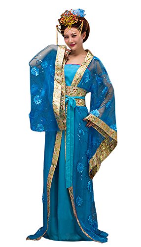 CRB Fashion Womens Ladies Stunning Asian Oriental Chinese Dynasty Ming Qin Han Xia Dress Costume with Head Accessories (Aqua)