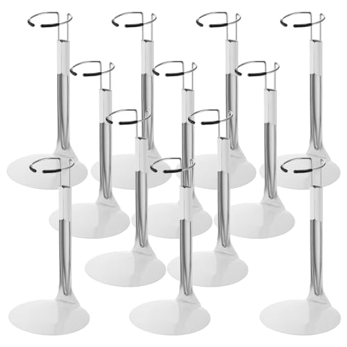 Yaocom 12 Pcs Doll Stand Action Figure Stands with Expandable Waist Wire for 8" to 12" Dolls and Action Figure(White, Silver)