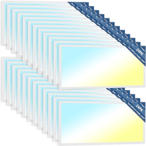 Amico 24 Pack 2x4 LED Flat Panel Light Fixture Selectable Color Temperature 4000K/5000K/6500K Drop Ceiling Office Lights 50W Dimmable 0-10V, 6250 LM, LED Drop Ceiling Lighting Fixtures, UL Listed, FCC