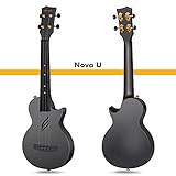 Enya Concert Ukulele Nova U 23’’ Carbon Fiber Travel Ukulele with Beginner Kit includes online lessons, case, strap, capo and strings (Black)