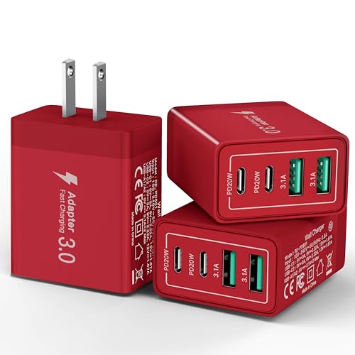 [3-Pack] USB Charger Fast Charging Block 40W Type C Charging Blocks 4-Port PD Power Adapter + QC Wall Plug Multiport USB C Charger Block for iPhone 16 15 14 13 12 11 Pro Max XR XS 8