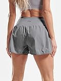 CADMUS 2 in 1 Women's Workout Shorts Athletic Gym Running Shorts for Women Sport Pro Shorts with Phone Pockets,3 Pack, Black & Gray & White, X-Large