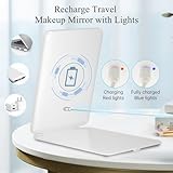 FUNTOUCH Rechargeable Travel Makeup Mirror with 72 Led Lights, Portable Lighted Beauty Mirror, 3 Color Lighting, Dimmable Touch Screen, Tabletop LED Folding Cosmetic Vanity Mirror