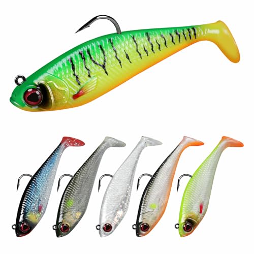 TRUSCEND Pre-Rigged Fishing Jigs, Super Durable Bass Fishing Lures, Well-Made Lifelike Soft Shad Swimbait, MarshSwamp Fishing Lure for Trout Crappie Walleye