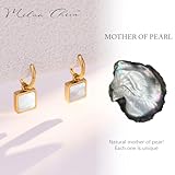 Milan Chiva 14K Gold White Mother of Pearl Square Dangle Hoop Earrings for Women, Plated Small Huggie Hoops Rectangle Hypoallergenic Dainty Dangling Earrings for Women Fashion Jewelry MCE-1019WT