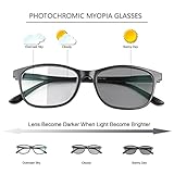 YIMI Photochromic Nearsighted Distance Glasses Spring Hinge Anit UV For Men Women Negative Power Retro Myopia Glasses (Black, -3.50, multiplier_x)