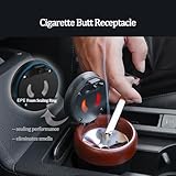 Car Ash Tray for Nissan Micra Pulsar Patrol Livina Pathfinder Magnite Terra LED Light Lid with Rechargeable Cigarette Lighter Detachable Ceramic Liner Smokeless Portable,Silver