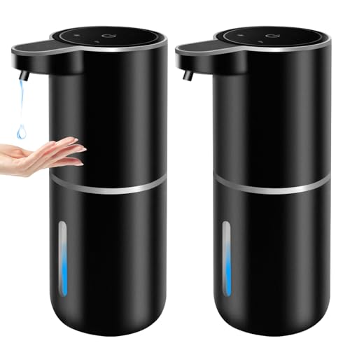 2 Pack Automatic Soap Dispenser,12.8oz/ 380ml Liquid Soap Dispenser Touchless,Wall Mount,USB Rechargeable Hand Soap Dispenser for Bathroom,Kitchen,Hotel,Restaurant(Black)