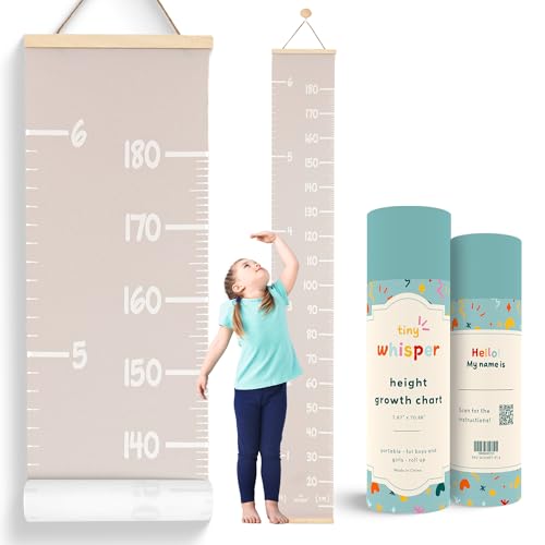 Growth Chart for Wall with Stickers, Marker, Hook Hanging Height Chart for Kids Neutral Kids Wall Decor for Boys & Girls - Easy to Install in Baby Room, Nursery, Playroom - Child-Safe