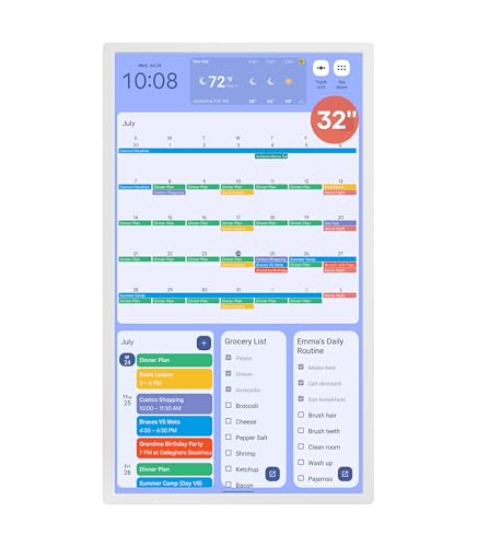 Cozyla Calendar+ 32 Inch Digital Calendar Wall Touch Screen Chore Chart To Do List Notepad Digital Family Calendar Electronic Meal Planner Support All App Via App Store Smart Calendar Wall Mount White