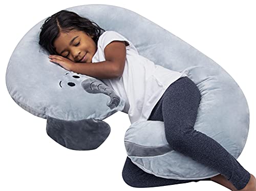 Leachco Snoogle Jr. - Luxuriously Soft Plush Elephant with Zippered Removable Cover – The Snuggle, Cuddle, Animal Body Pillow for Kids, Gray