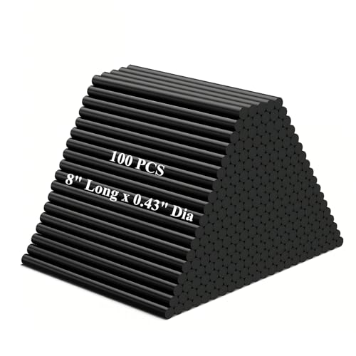 LOPYXBR 100 PCS Black Hot Glue Sticks Full Size 8" Long x 0.43" Dia Hot Melt Adhesive High Temp Black Glue Sticks for Glue Gun Sticks Bulk for Crafting DIY Car Dent Repair and Gluing Project