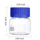 Paalee 6 Pack Graduated Round Reagent Bottle Set, Wide Mouth Borosilicate Glass Lab Media Storage with GL80 Blue Polypropylene Screw Caps, Leakproof and Autoclavable (250ml)