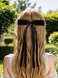 4pcs Hair Clips for Women Tassel Ribbon Bowknot With Long Tail, Clip Girl, Solid Accessories Barrettes Claw Bow (Black&Beige)