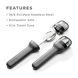 ZOKU Pocket Utensil Set, Charcoal - Stainless Steel Fork, Knife, and Spoon Nest in Hygienic Case - Portable Design for Travel, School, Work, Picnics, Camping and Outdoor Home Use