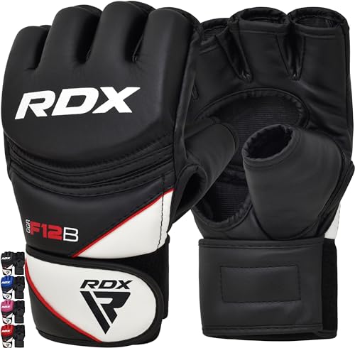 RDX MMA Gloves Grappling Sparring, Maya Hide Leather, Boxing Gloves Men Women Muay Thai Martial Arts Training, Half Finger Adjustable Mitts Wrist Support Kickboxing Cage Fighting Punching Bag Workout