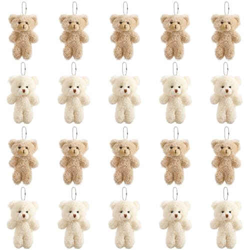 TOPZEA 20 Pack Mini Stuffed Plush Bears, 4.7 Inch Small White & Brown Soft Bear Tiny Keychain Animal Ornament Bulk for Birthday, Valentine's Day, Graduation Gift, Party Favor, DIY Crafts
