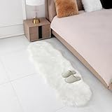 linmopm Faux Fur Rug Sheepskin Shag Fluffy Fuzzy White 2x6 ft Runner Rugs for Bedroom Bedside Bed Floor Living Room Plush High-Density Cushion Carpet Super Sofa Cover