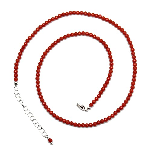 Kathy Bankston Handmade Tiny Red Coral Choker Necklace, 2mm Bright Red Gemstone Necklace, Beaded Choker