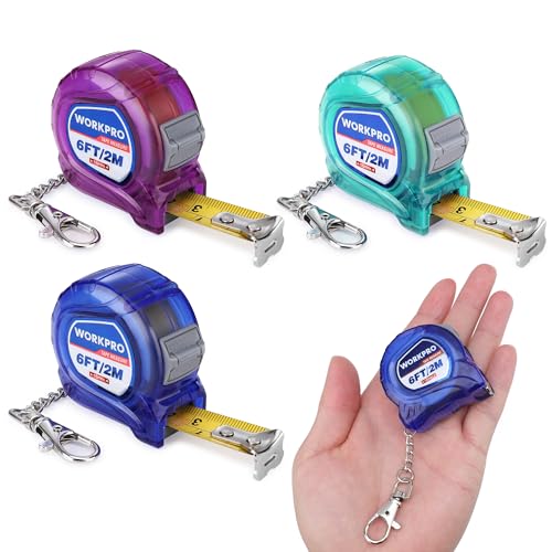 WORKPRO Keychain Tape Measure Set, 3 Pcs Inch/Metric Scale Easy Reading Mini Tape Measurement, 6FT Retractable Pocket Size Small Tape Measure for Engineer, Lightweight, ABS Protective Casing