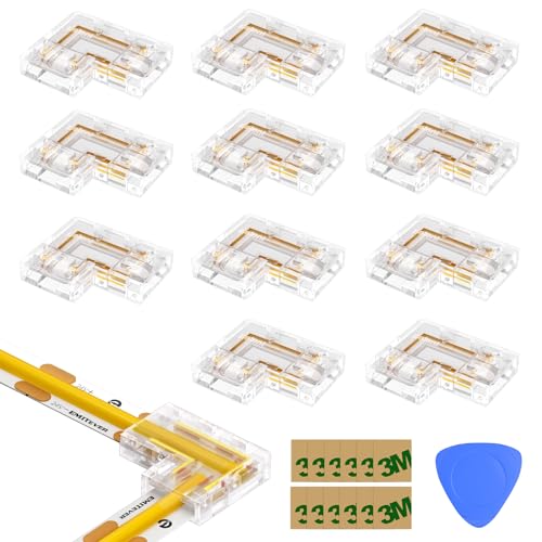 EMITEVER 8mm LED Strip Connectors 12pcs, Led Corner Connector L-Shaped Gapless Connection Solderless Transparent Tape Light Connectors for 2-Pin COB/SMD LED Strip Lights​ 5V 12V 24V 48V