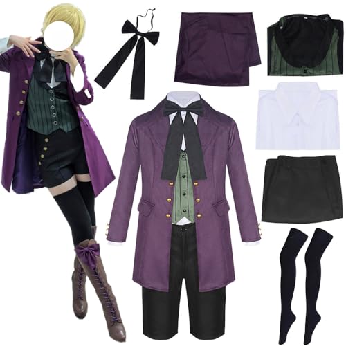 Vasfarok Alois Trancy Costume Outfit Trancy cosplay costume Suit Alois Costume Jacket Uniform Purple Set Halloween (Purple, Small)