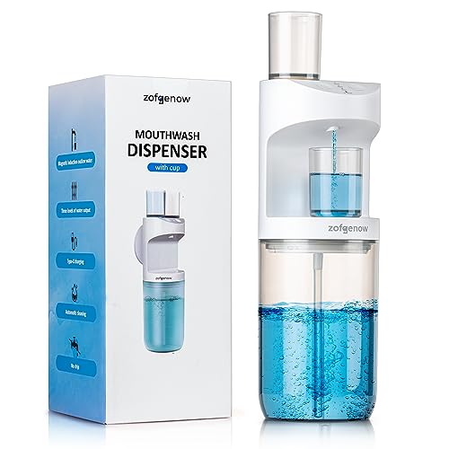 ZOFGENOW Automatic Mouthwash Dispenser for Bathroom,Bathroom Accessories 19.4 Fl Oz Dispensers with Magnetic Cups,Wall Mounted Dispenser,Suitable for All Age Groups,White