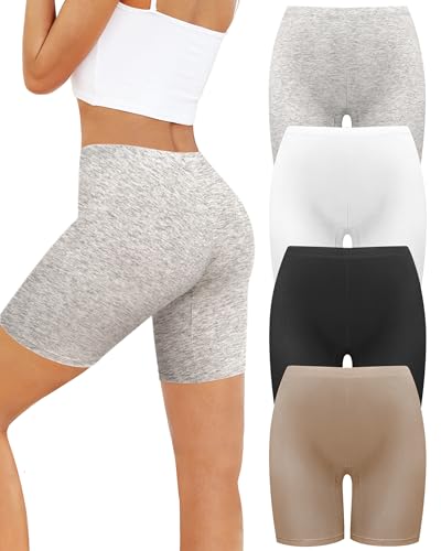 voenxe Women Cotton Boy Shorts Underwear,Lady Boxer Brief,High Waist Anti Chafe Short for Under Dress,Soft Biker Panty 4Pack Assorted