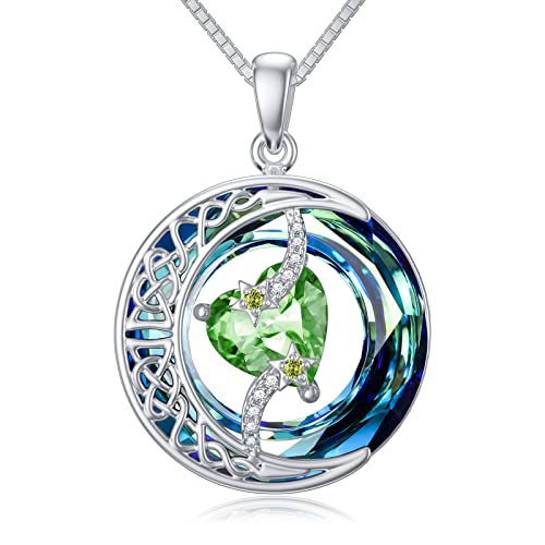 TOUPOP Christmas Gifts for Women Moon Star Necklace Necklace for Women Heart Birthstone Pendant S925 Sterling Silver Jewelry, 20*20 inch, Sterling Silver, Crystal
