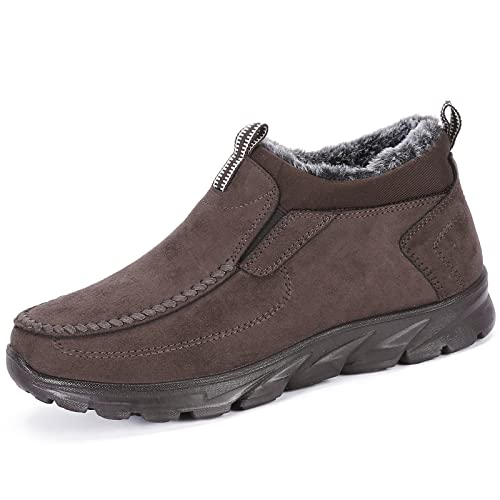 COSIDRAM Men Shoes Winter Snow Boots Cotton-Padded Leather Shoes Slip on Casual Comfortable Warm Outdoors Walking Sneakers Waterproof Anti-Skid House Shoes Brown 12