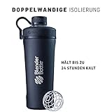 BlenderBottle Radian Shaker Cup Insulated Stainless Steel Water Bottle with Wire Whisk, 26-Ounce, Matte Black