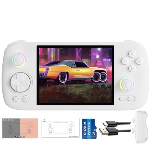 RG406H Retro Game Console 128G TF Card 5000+ Games, 4-inch Android 13 Unisoc T820 Processor 8 Cores Emulator Video Games RG 406H Supports 5G WiFi 4.2 Bluetooth Online Fighting,Streaming