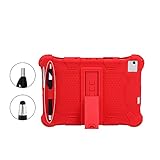 LVSHANG Tablet Case for Huawei MediaPad M5 Lite 10.1 inch,Soft and Light Silicone Shockproof Drop Protective Cover with Kickstand& Shoulder Strap Tablet Case Cover (Color : Red)