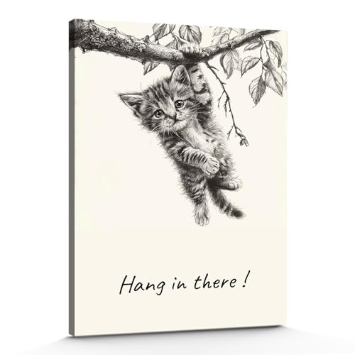 Generic hang in there cat poster Kitten Sketch Canvas Print – Monochrome Artistic Decor for Inspiration 12x18inch-Unframed