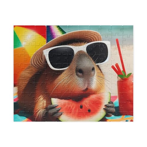 GENERIC Capybara Jigsaw Puzzle Made in USA - Capybara Eating Watermelon (110/252/520 Pieces) for Adults